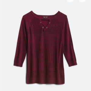 Women's Burgundy Azalia Keyhole Pointelle Detail Sweater